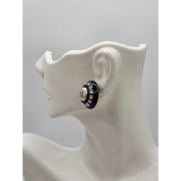 Chanel Black Resin Faux Pearl Crystal CC Stud Earrings - Picture 12 of 14
